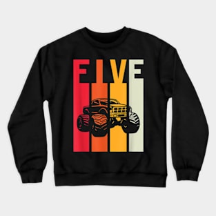 5th Birthday Monster Truck Boys Girl Kids 5 Years Old Crewneck Sweatshirt